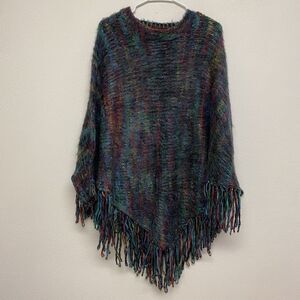 Earthbound Multicolored Western Bohemian Fringe Poncho Sweater Size Medium